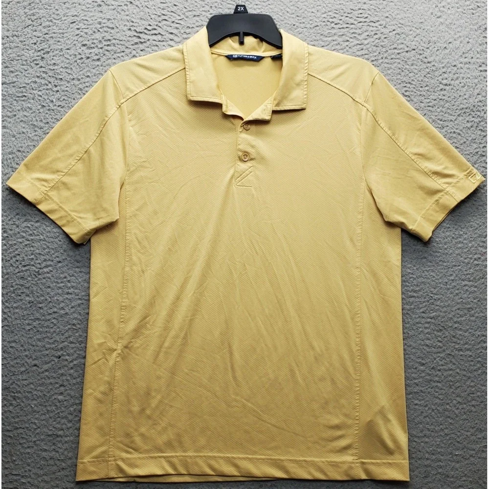 Cutter & Buck Golf Polo Shirt Men Medium Yellow Performance Short Sleeve Popover